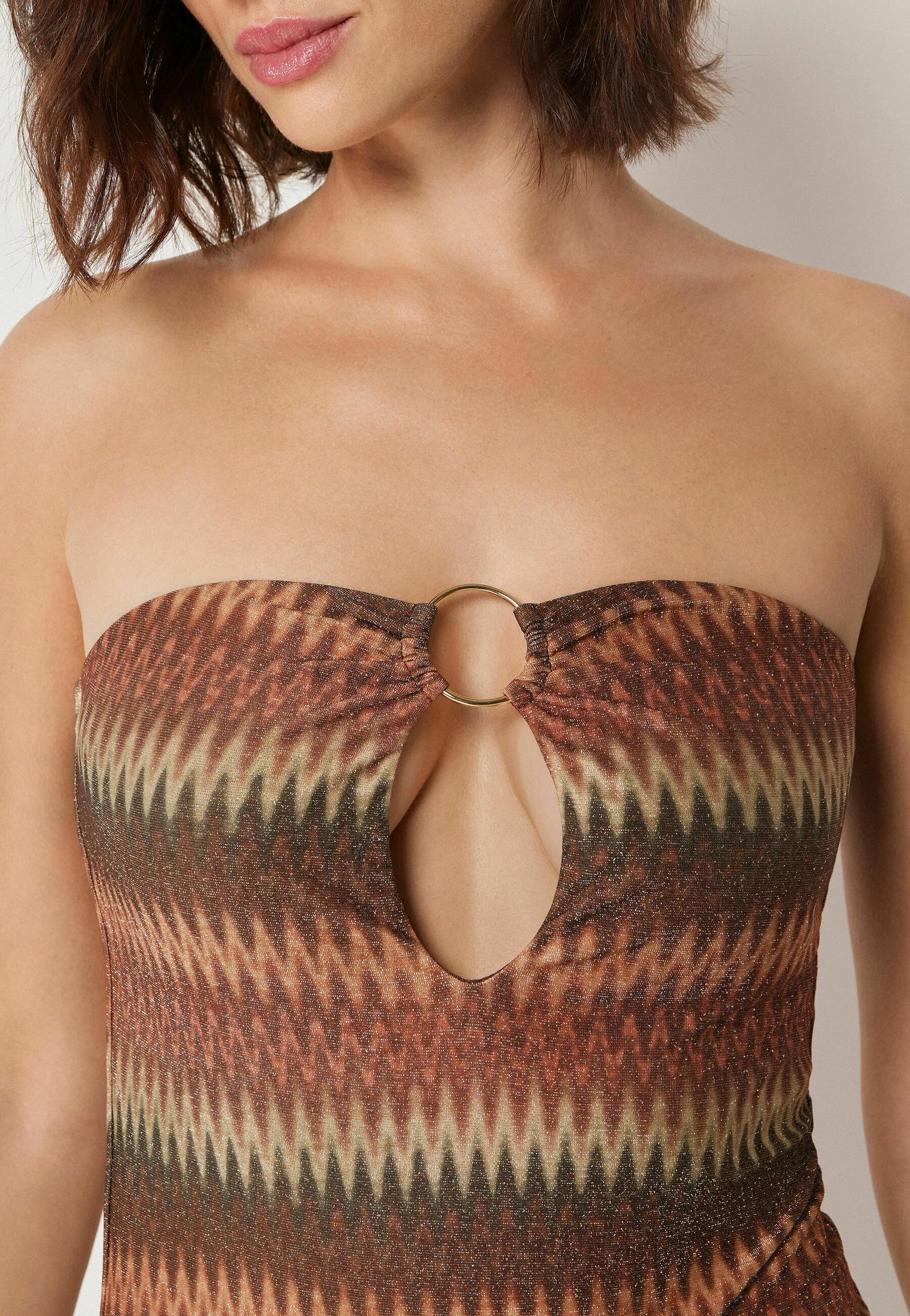 Calzedonia Maillot De Bain Chevron Doré – Marron