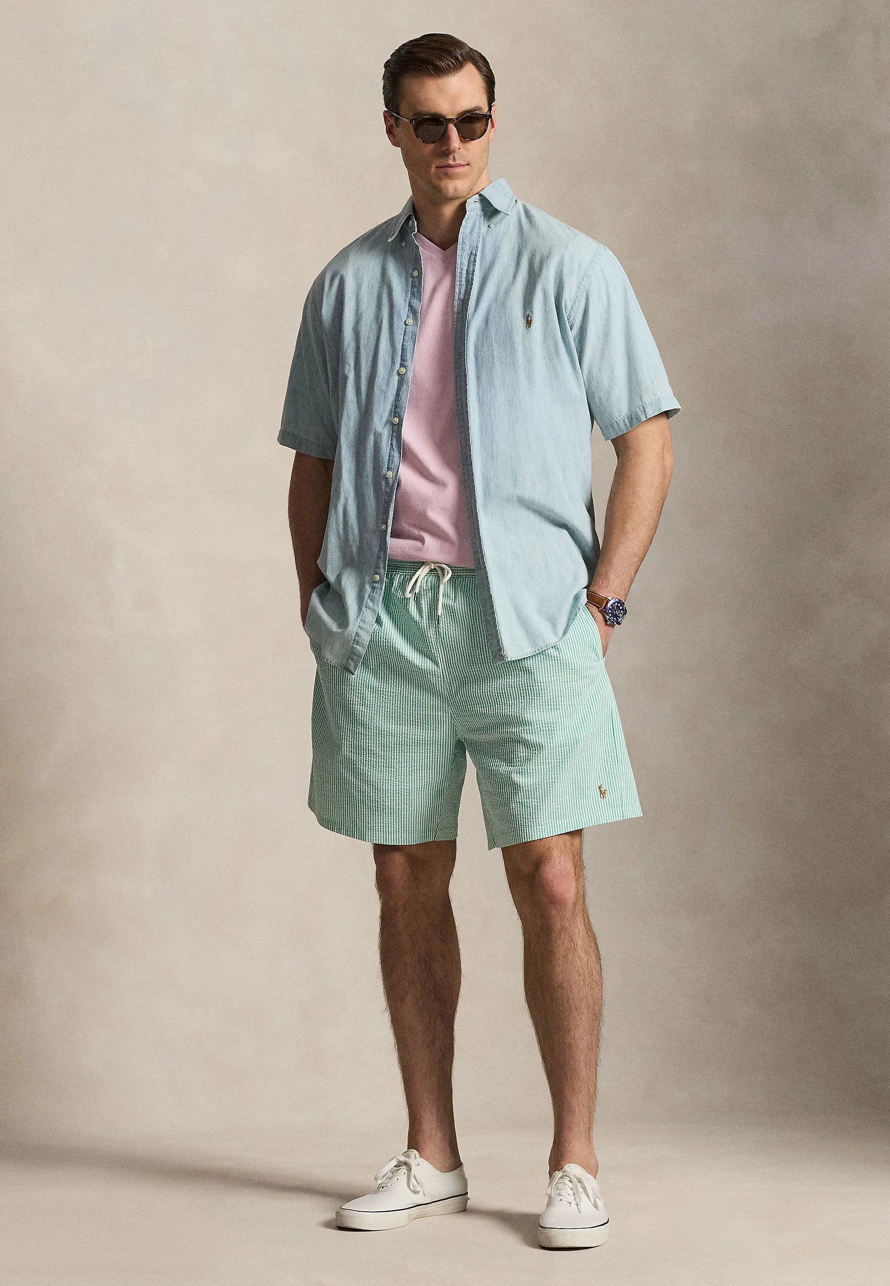 Spodenki kąpielowe Polo Ralph Lauren Big & Tall Key West Green Stripe Traveler – zielony, biały