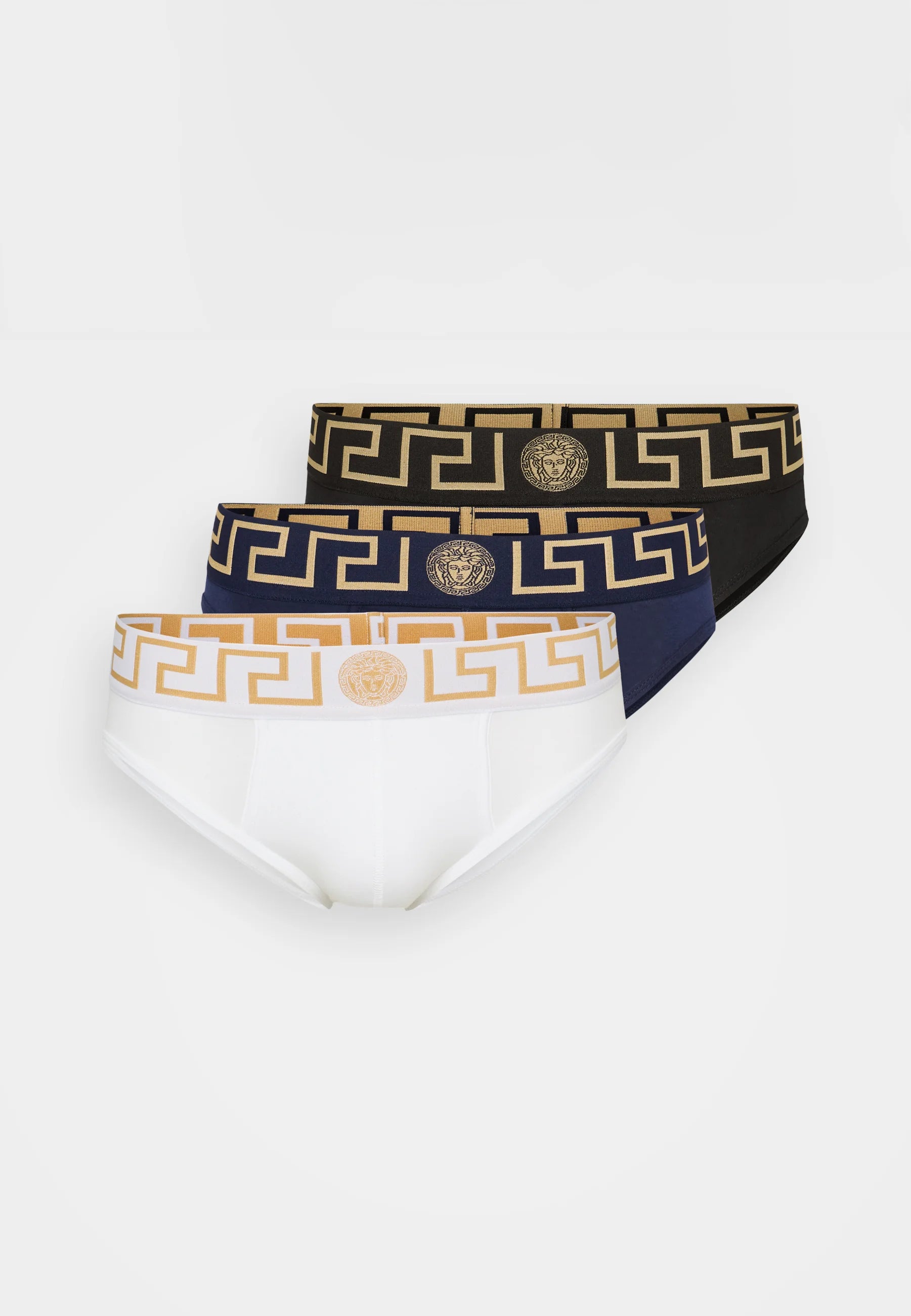 Versace Cotton Stretch Briefs – Low Rise – 3 Pack – Black, Dark Blue, White
