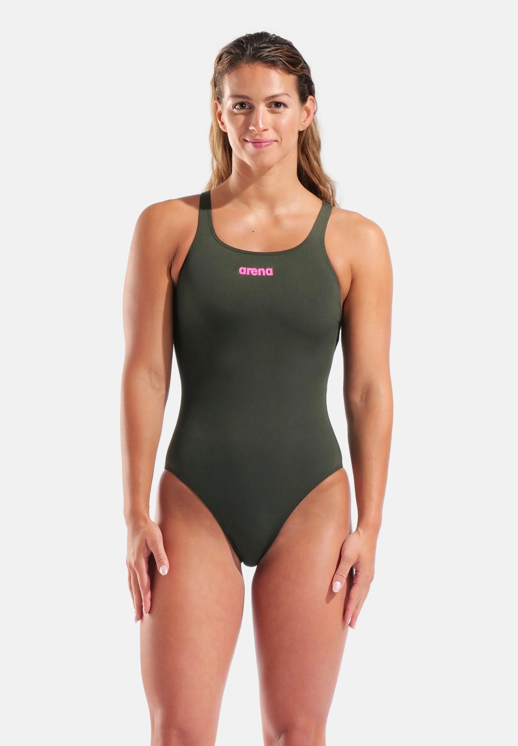 Costume intero da donna Arena Team Swim Pro Solid – Salvia scuro, Rosa shocking