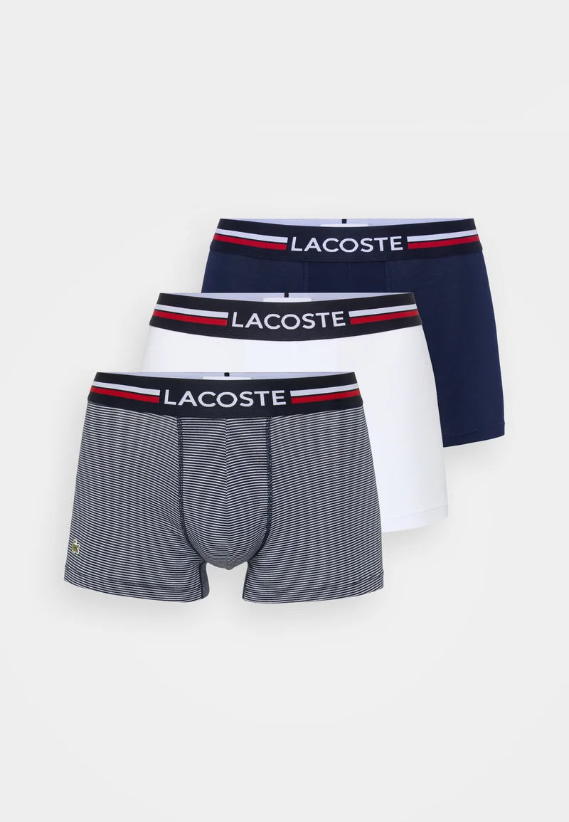 Lacoste Classic Stretch Trunks 3 Pack – Navy Blue, White
