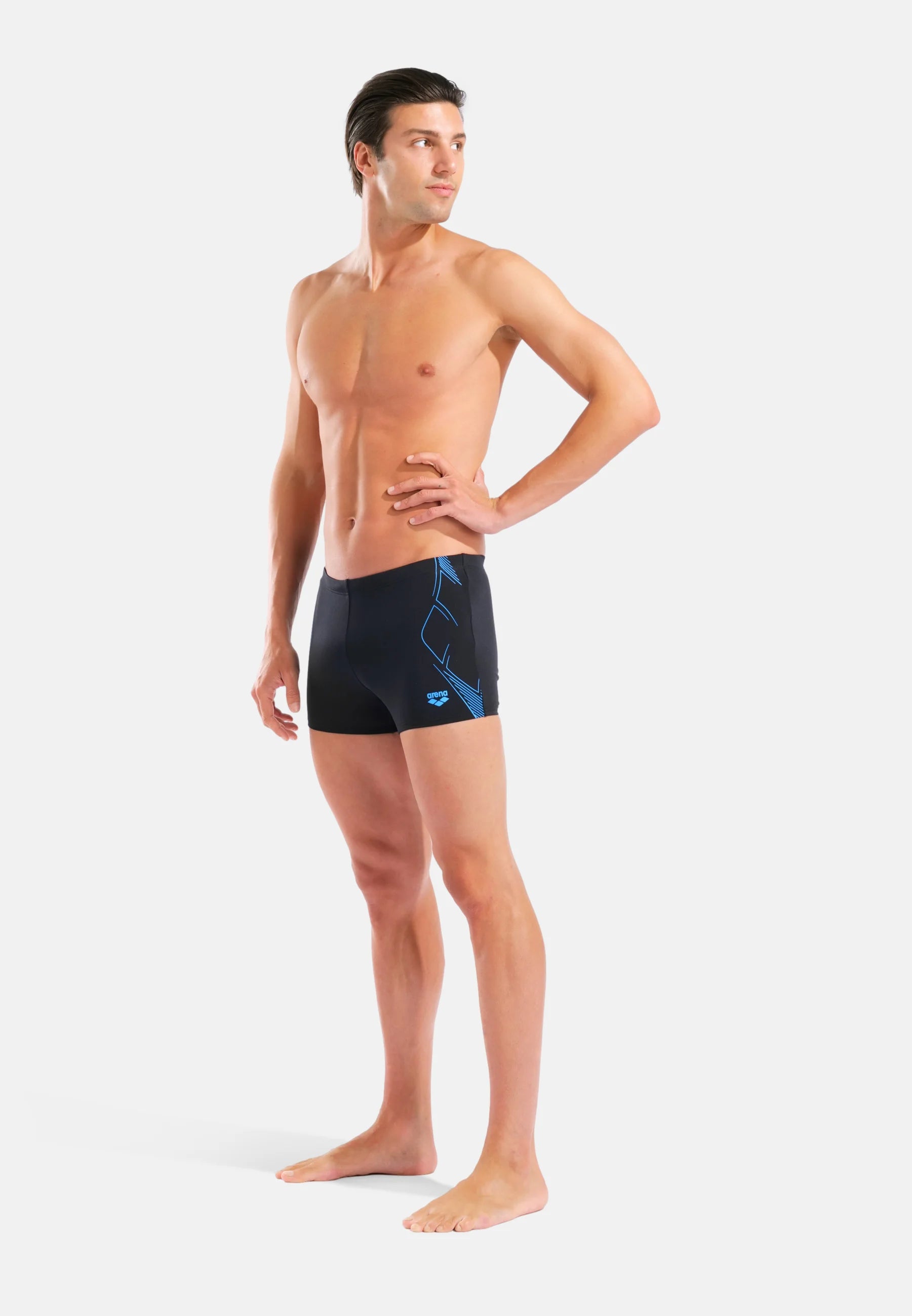 Short de bain graphique Arena – Noir, Turquoise