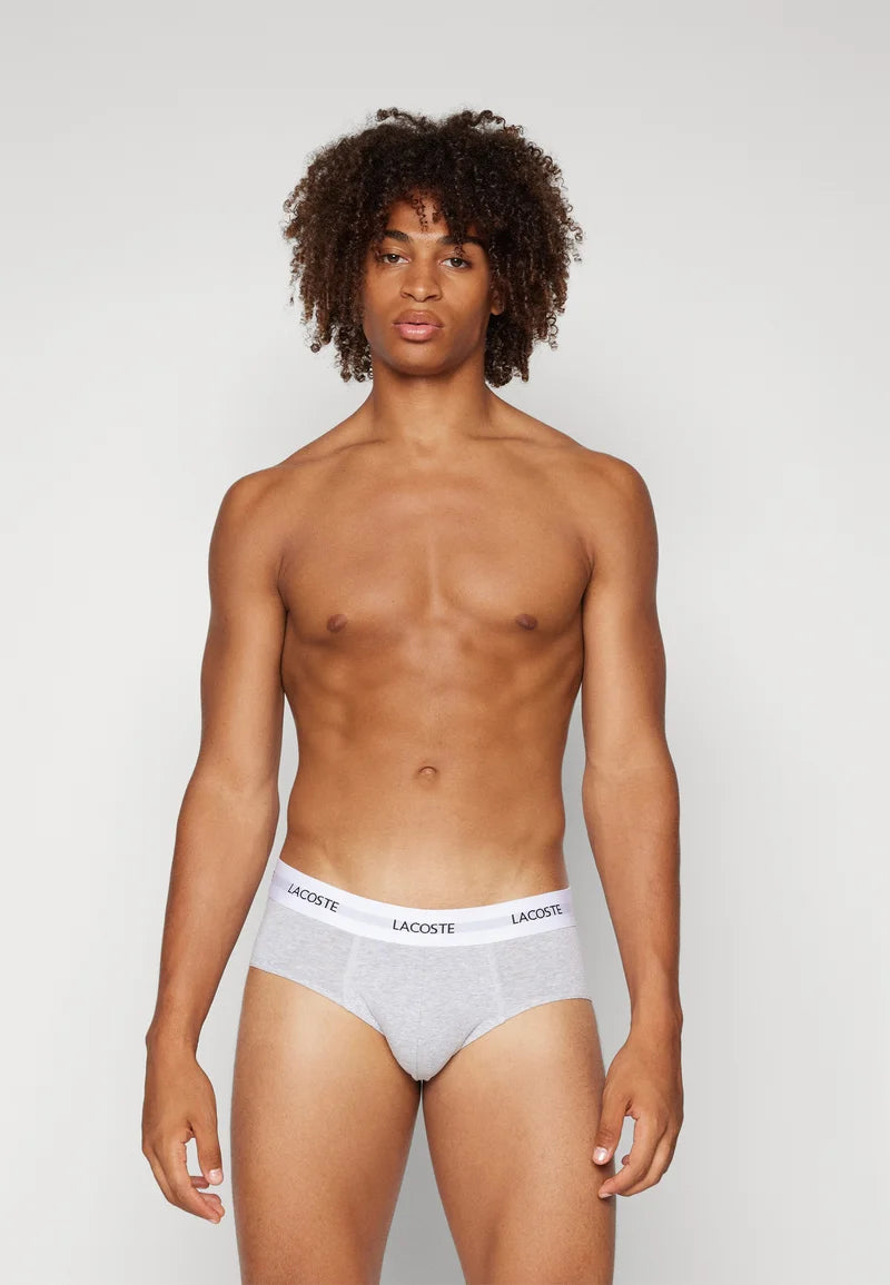 Lacoste Stretch Cotton Briefs 3 Pack – Black, White, Silver Chine