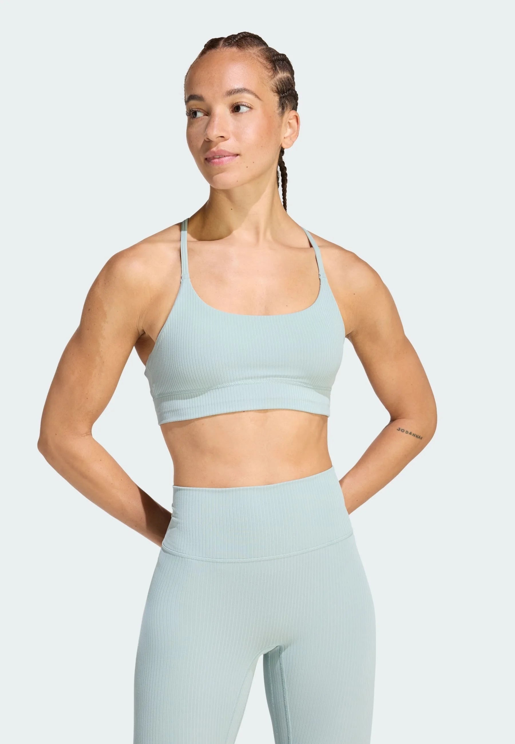Adidas Performance All Me Long Line Light Support Sport-BH – Salbei