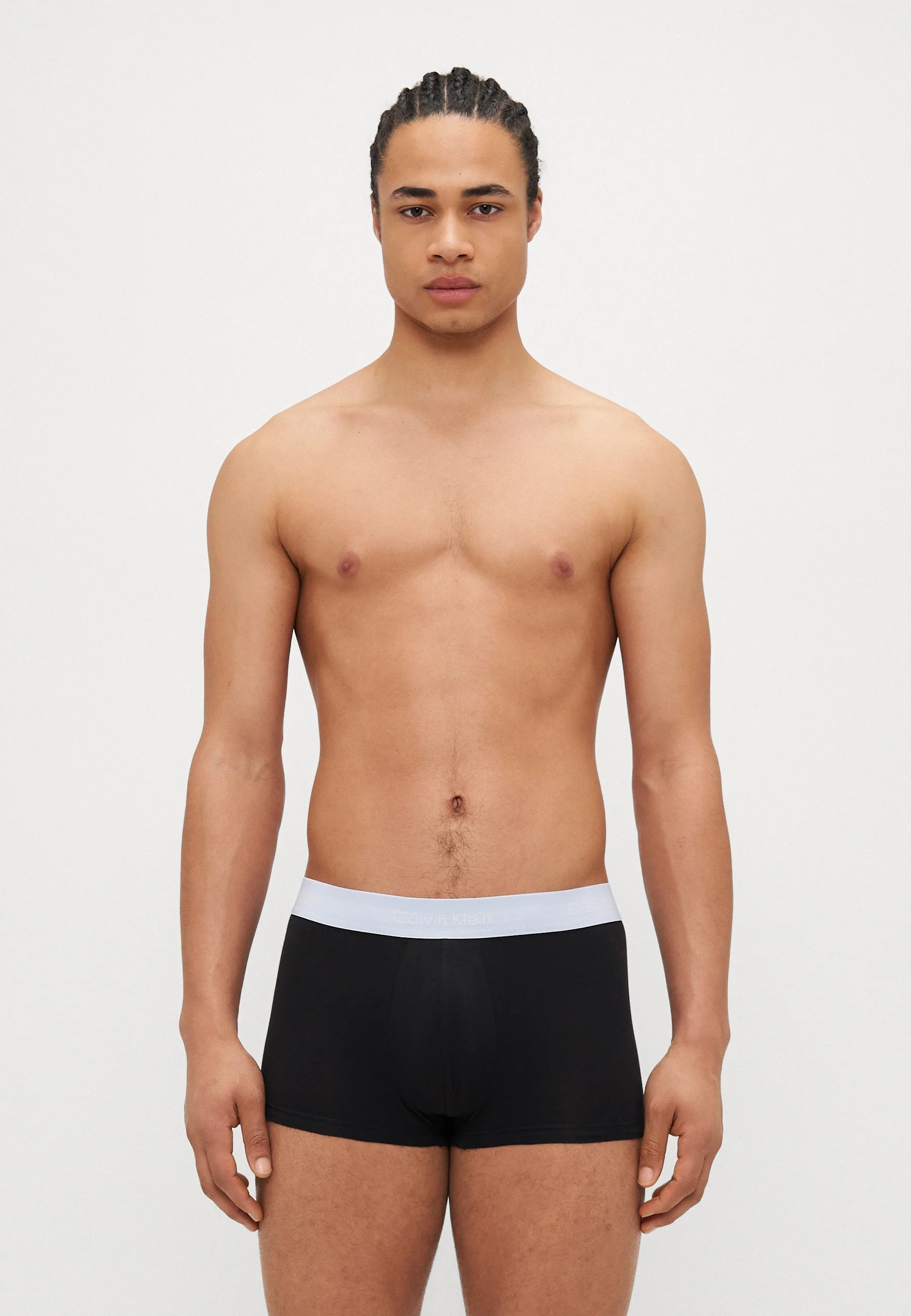 Boxers Calvin Klein en coton stretch – Lot de 3 – Noir avec ceintures blanches, beiges et bleues