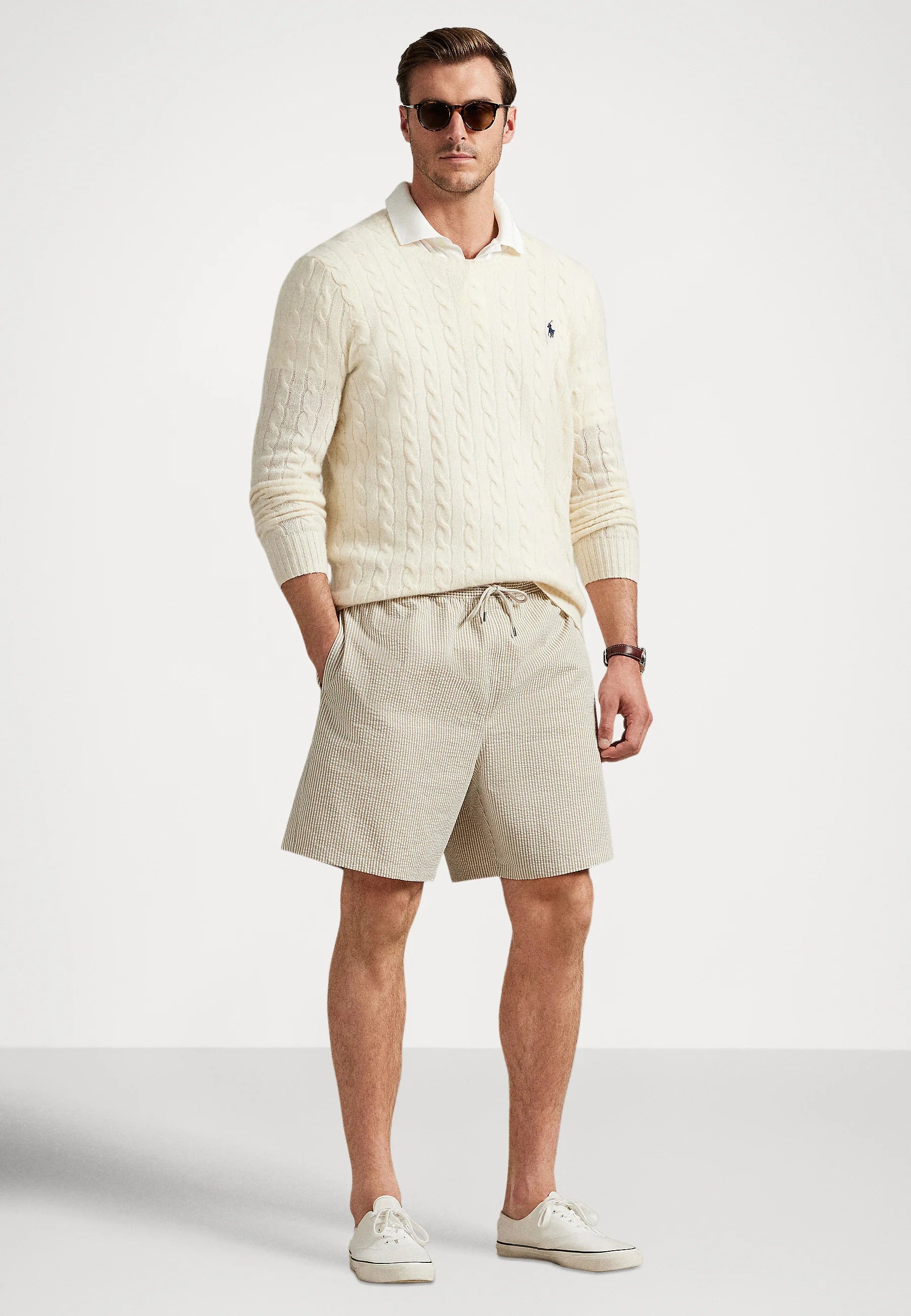 Polo Ralph Lauren Big & Tall Coastal Beige Seersucker Traveler Swim Shorts – béžové