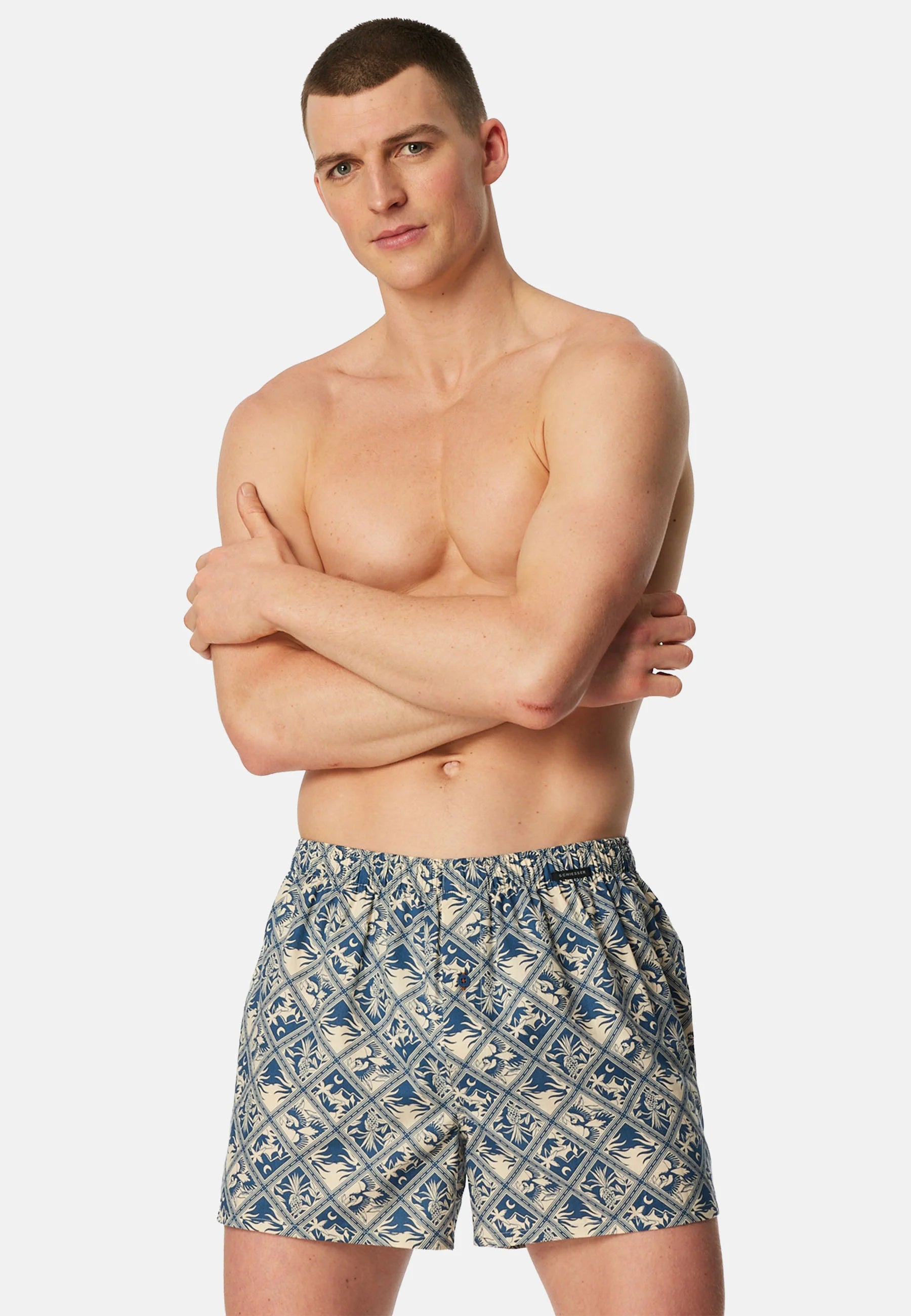 Schiesser Lot de 2 boxers classiques en coton – Bleu foncé, jaune clair