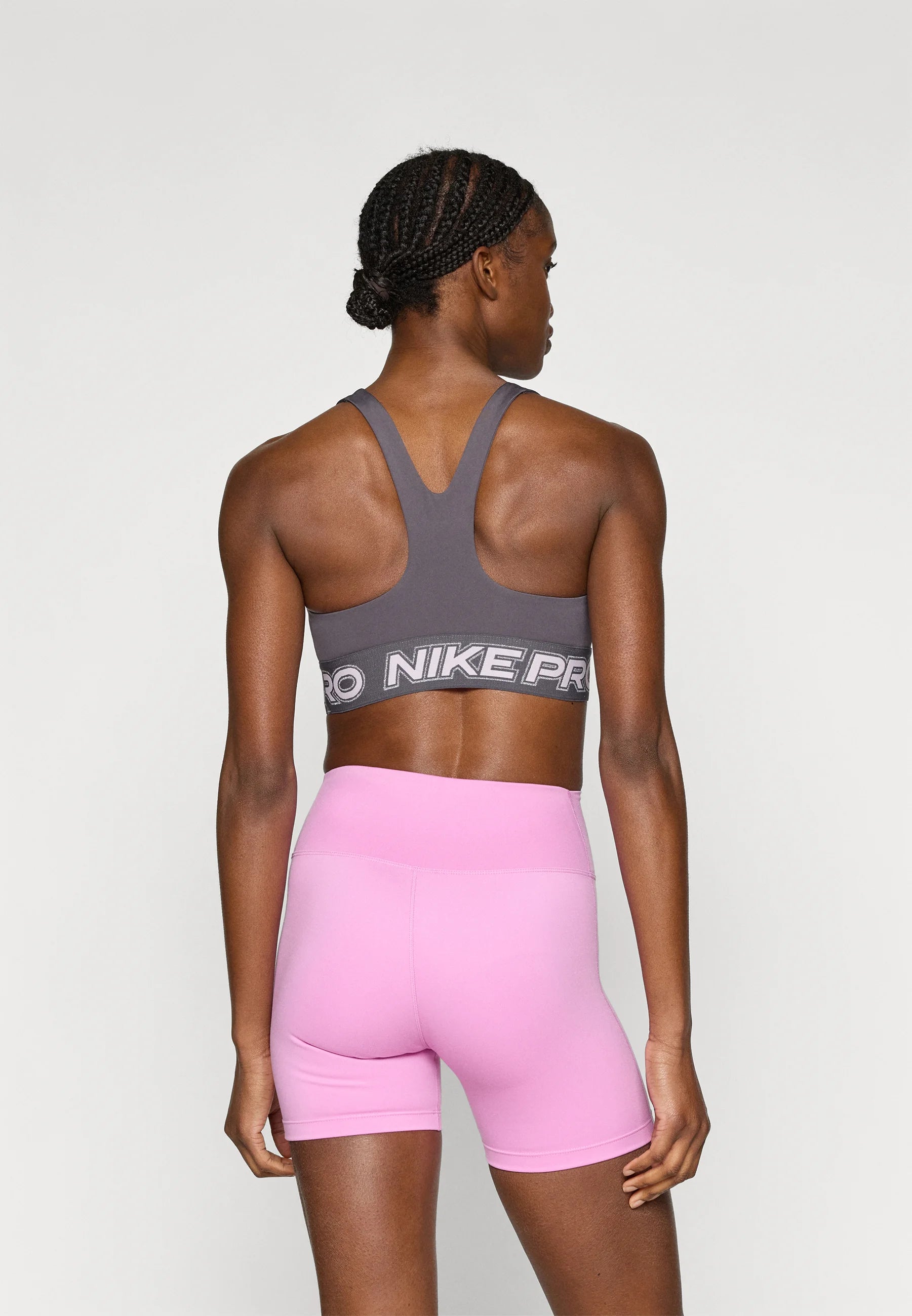 Nike Dri-FIT Medium Support Sports Bra – Thunder Grey, Pink Foam, Metallic Silver