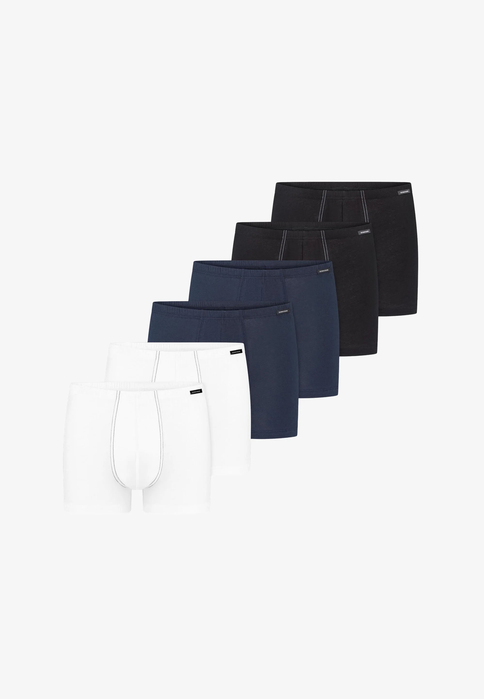 Bavlněné natahovací kufry Schiesser Essentials 6 Pack – černá, tmavě modrá, bílá