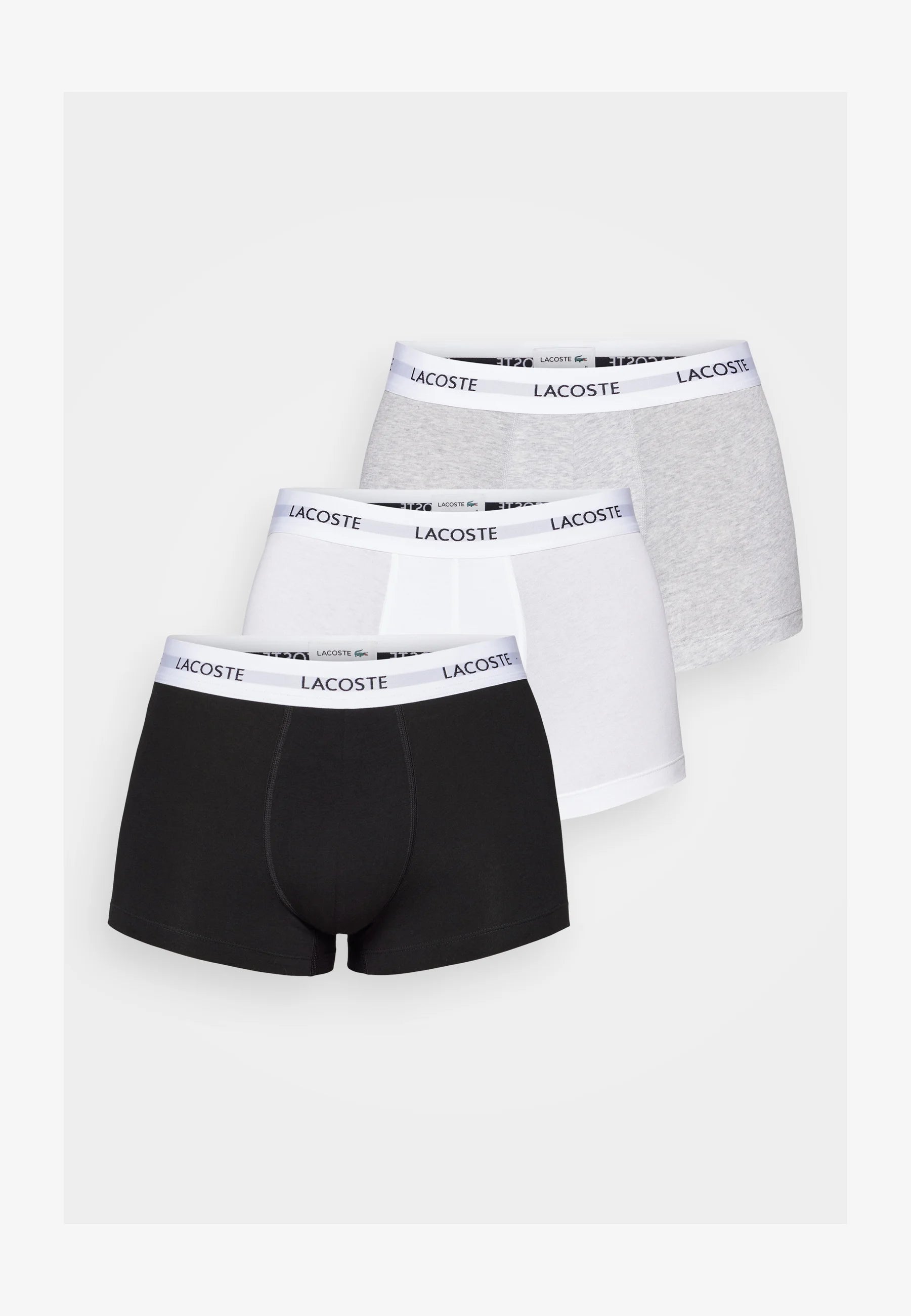 Lacoste Court Classic Stretch Trunks 3 Pack – černá, bílá, stříbrná