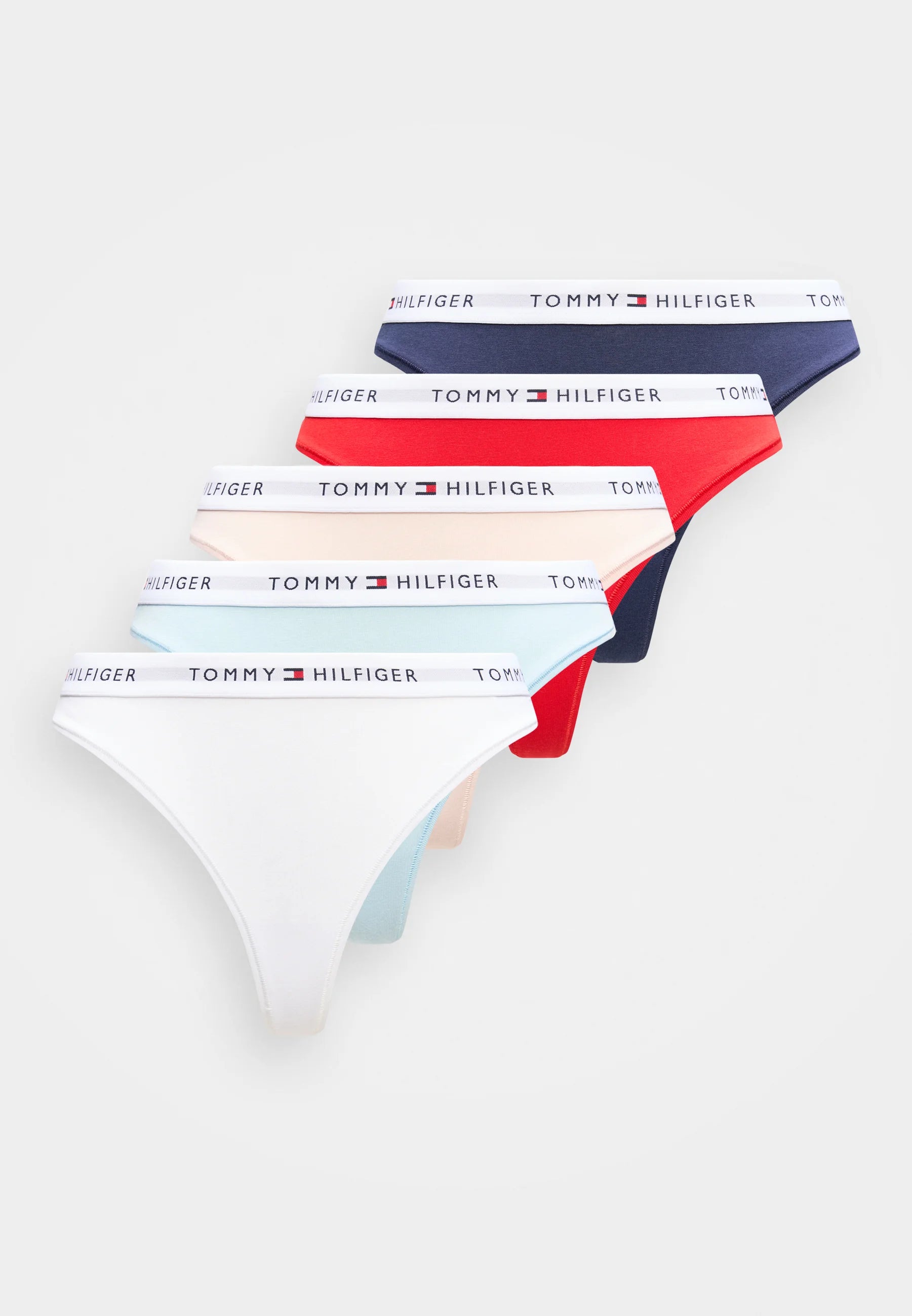 Tommy Hilfiger Essential Waistband 5-Pack Thongs – Pink, Blue, White, Red, Twilight