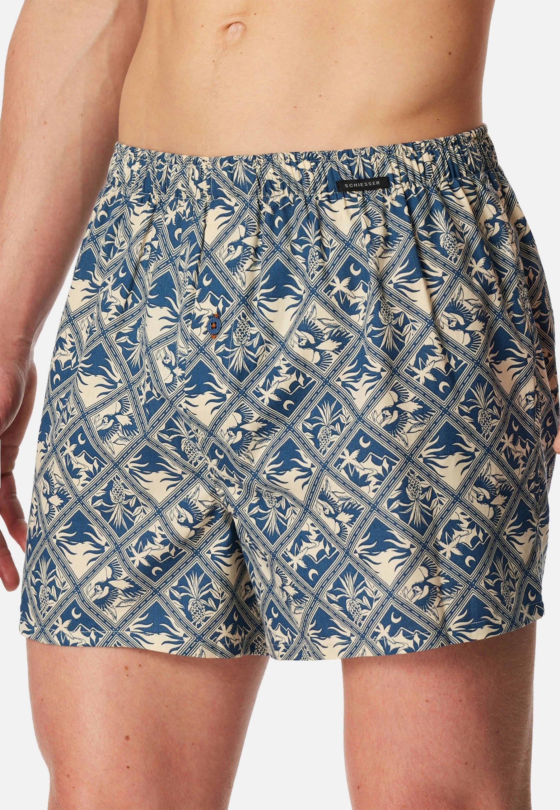 Schiesser Lot de 2 boxers classiques en coton – Bleu foncé, jaune clair