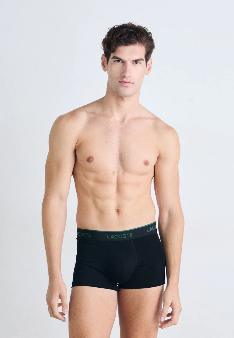 Lacoste Underwear Classic Stretch Trunks 3 Pack – Black, White, Captain Green