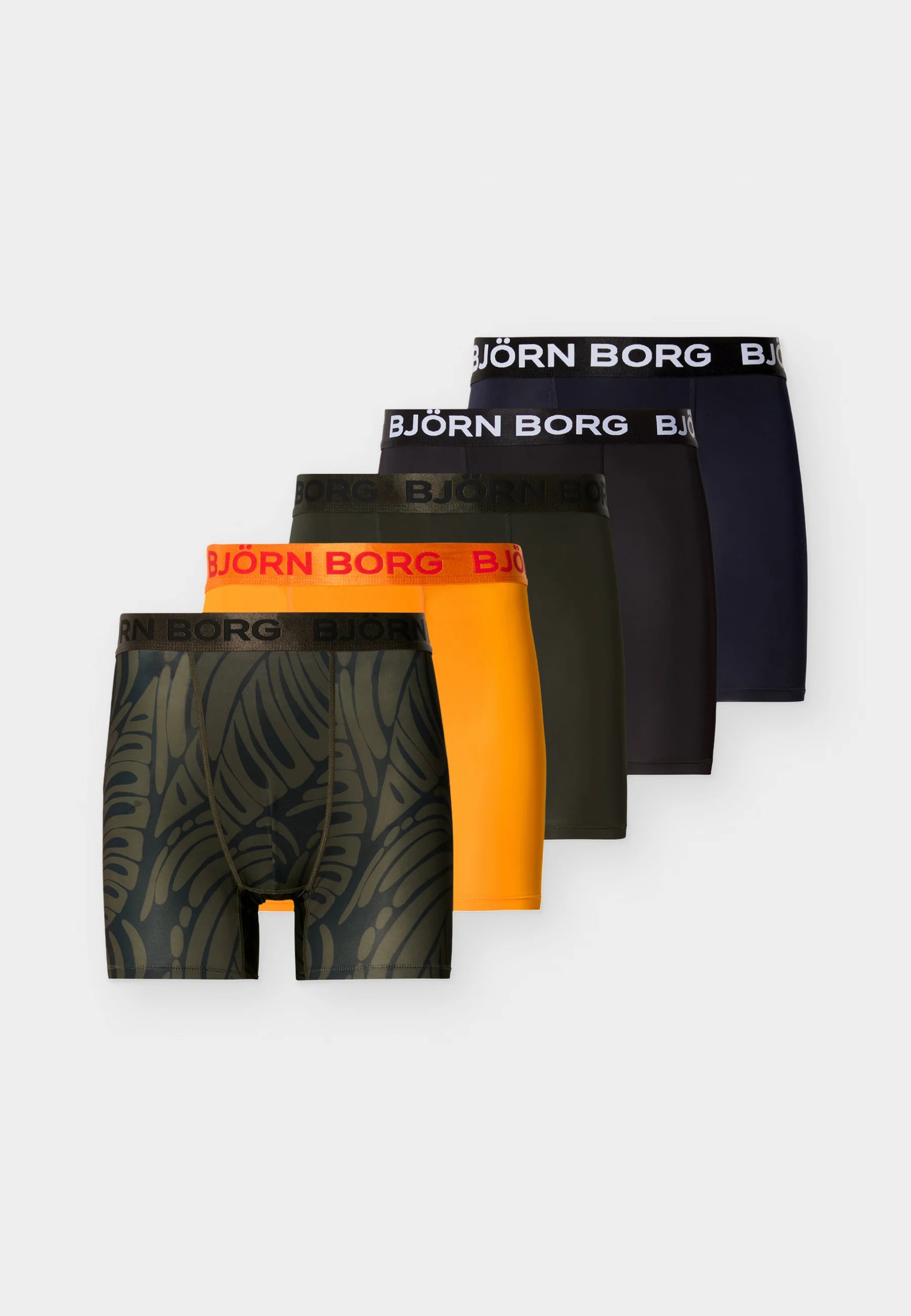 Björn Borg Sports Lot de 5 boxers – Orange, Noir, Olive
