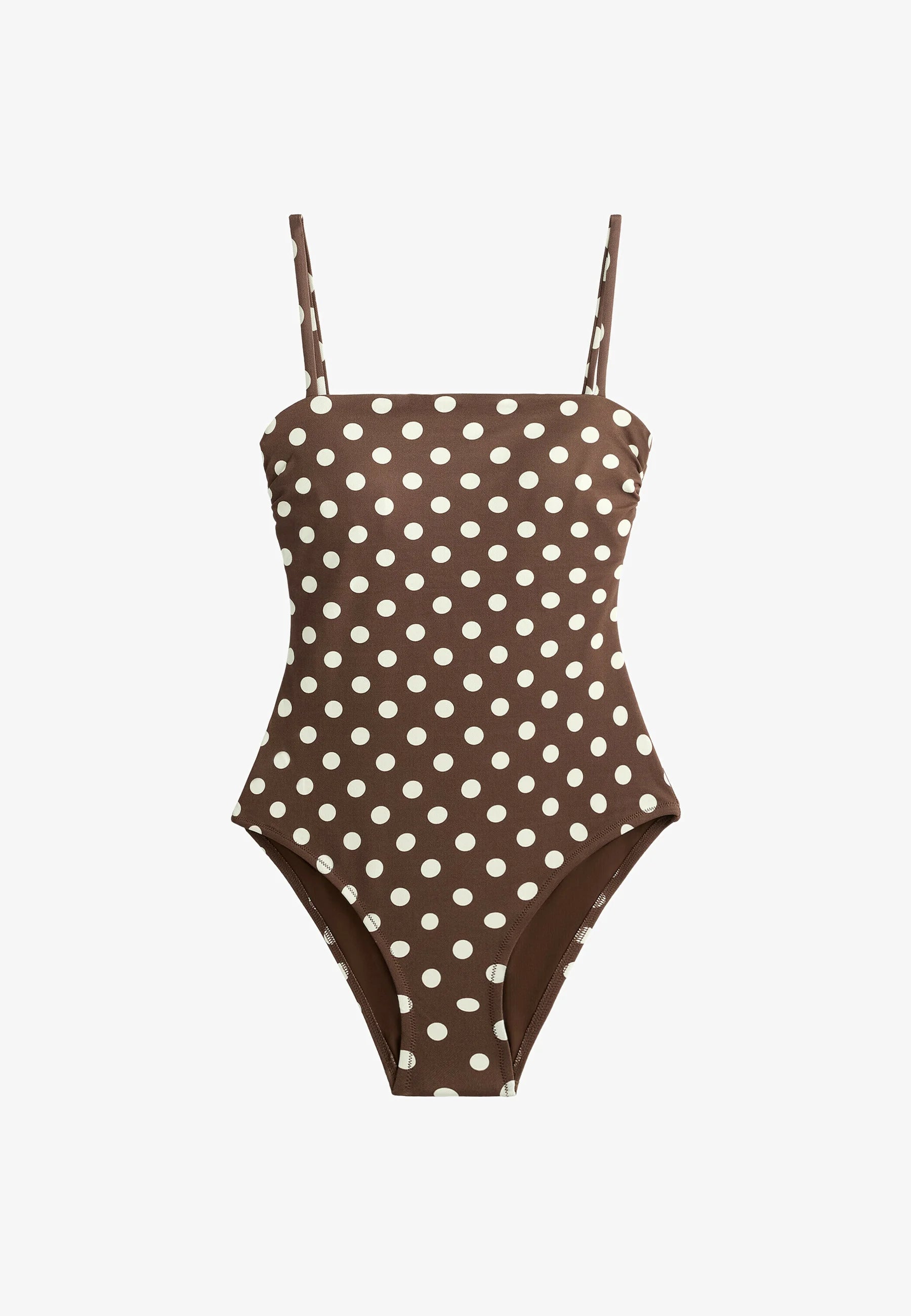 OYSHO Polka Dot Piqué Bandeau Einteiliger Badeanzug – Dunkelbraun