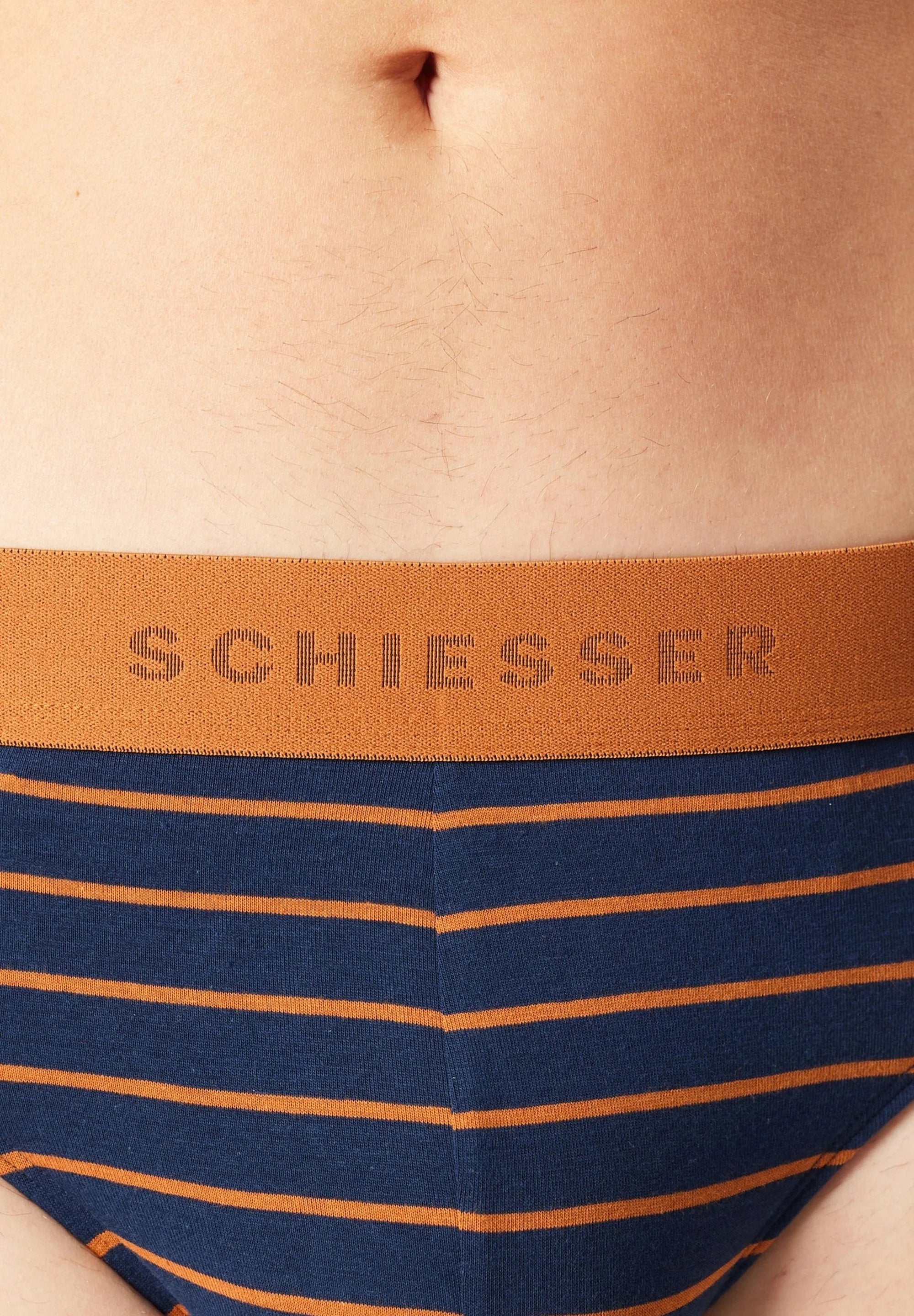 Schiesser Essential Cotton Briefs – Dark Blue, Orange
