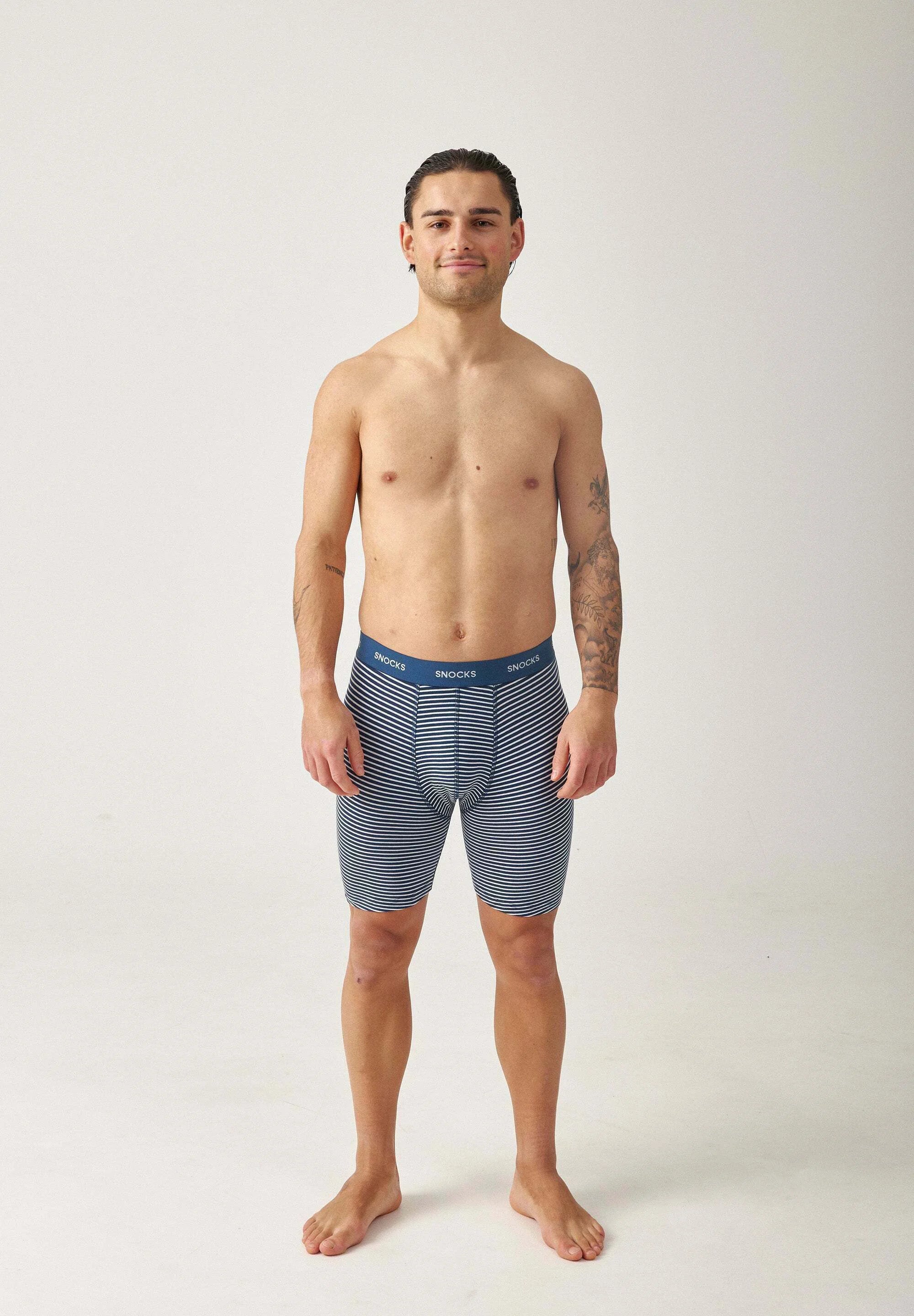 SNOCKS Boxer à jambe longue – Ensemble à rayures bleues