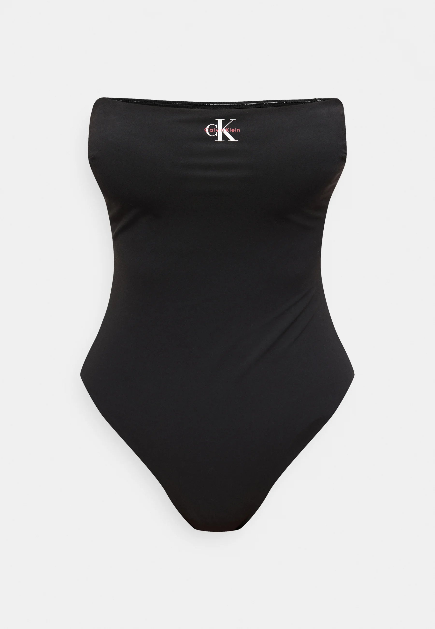 Calvin Klein Strapless Graphic Monogram One-Piece Swimsuit – Black