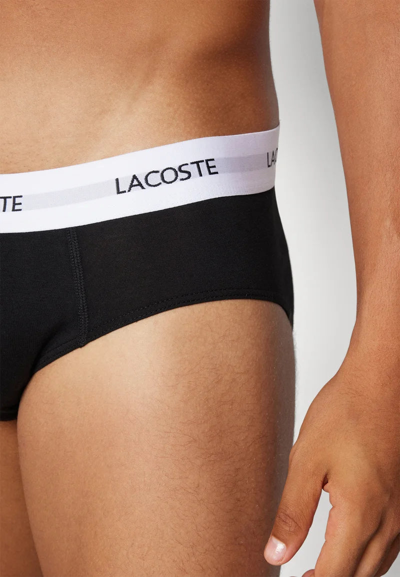 Lacoste Stretch Cotton Briefs 3 Pack – Black, White, Silver Chine