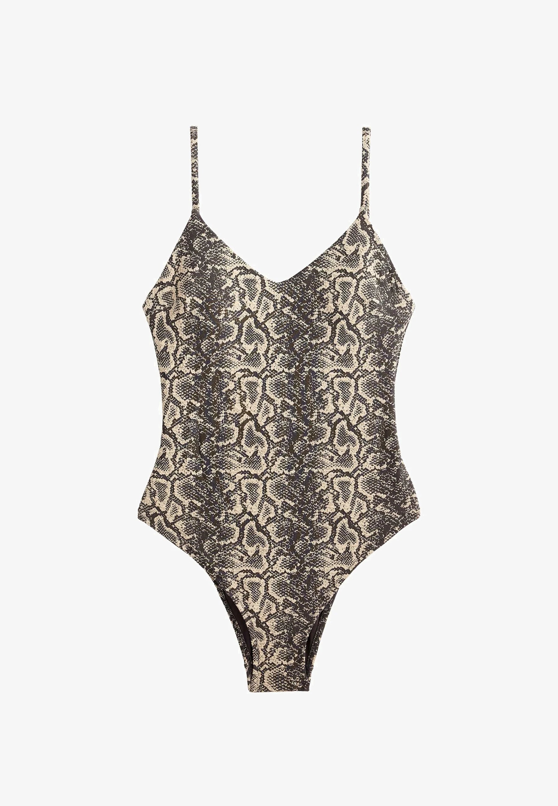 OYSHO Triangle Snake Print One-Piece Swimsuit – Black