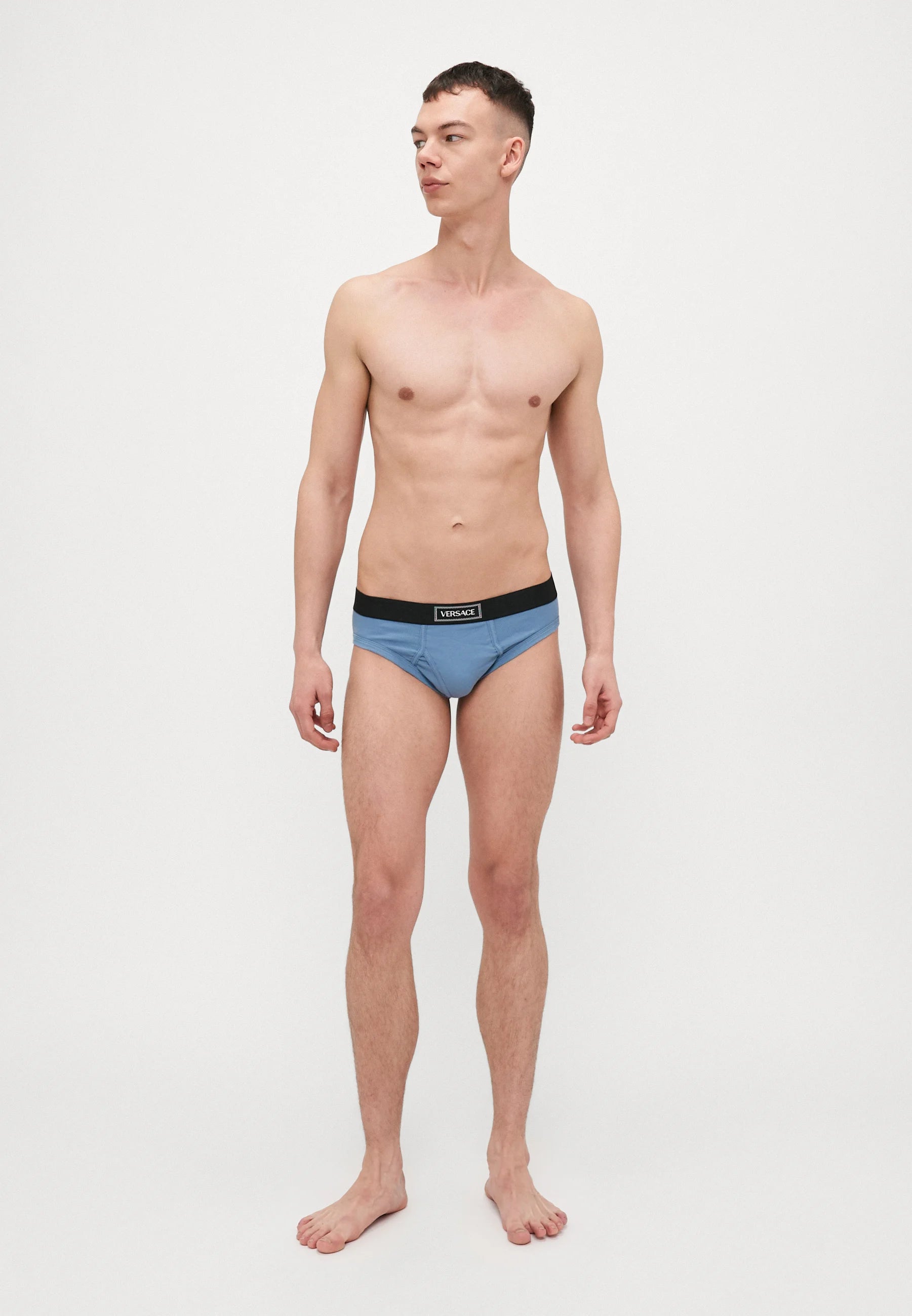Bavlněné Stretch Rib slipy Versace – Stone Blue