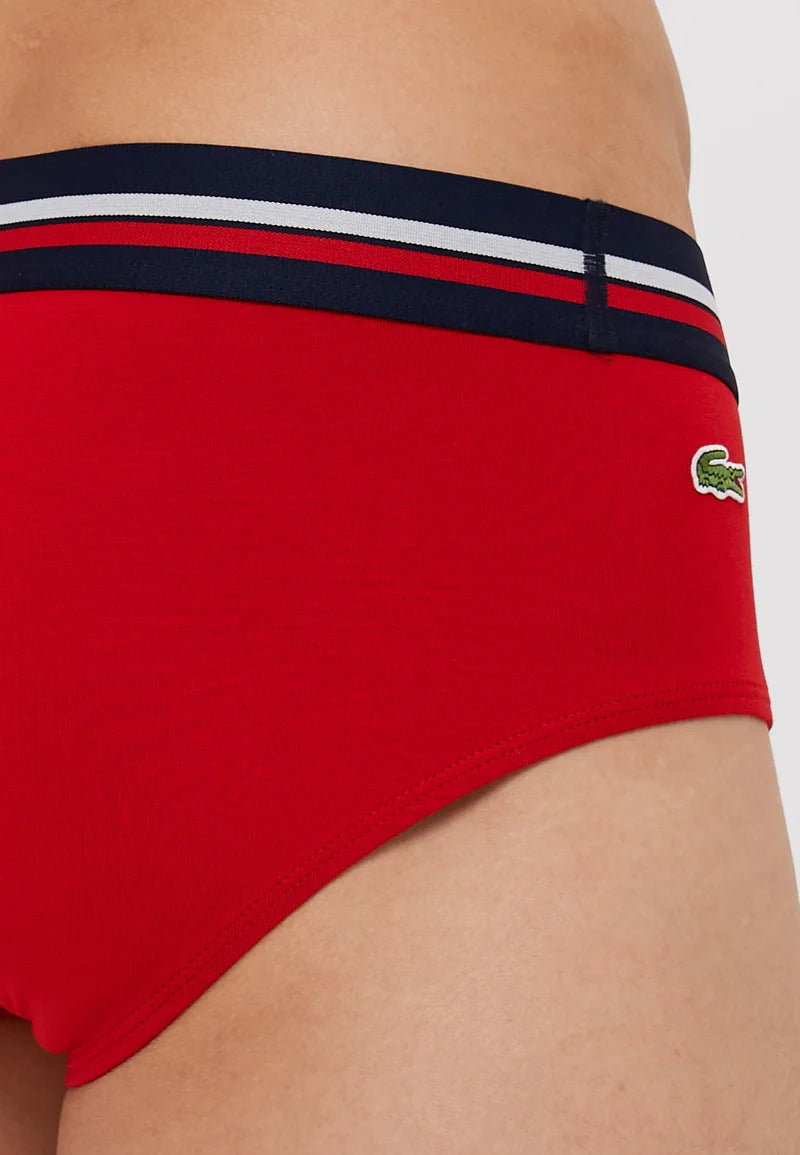 Lacoste Stretch Cotton Briefs 3 Pack – Navy Blue, Silver Chine, Red