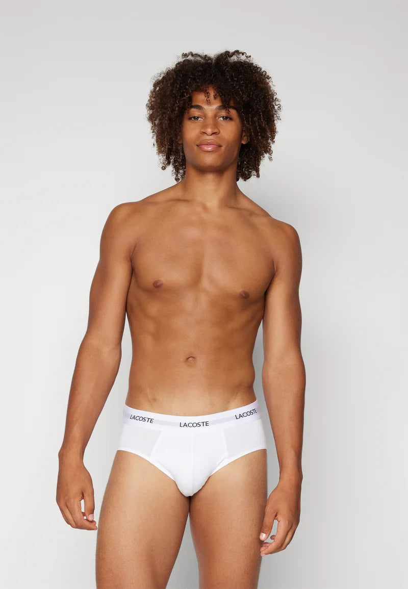 Lacoste Stretch Cotton Briefs 3 Pack – Black, White, Silver Chine
