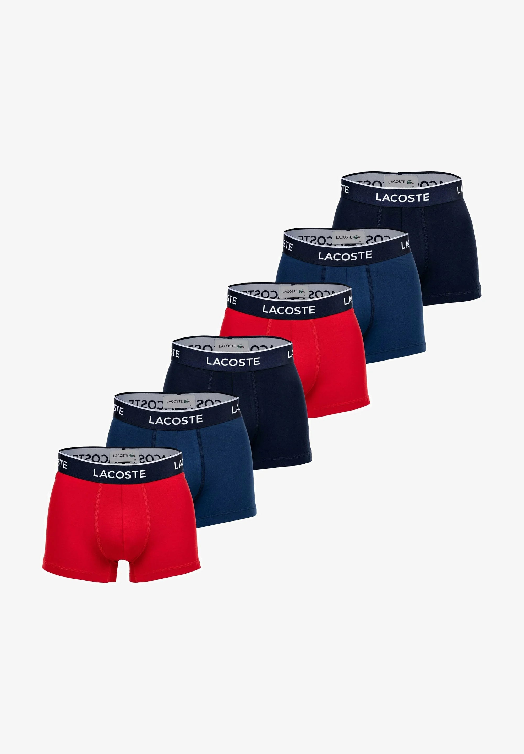 Lacoste 6 Pack Casual Stretch Logobund Trunks – modrá, červená